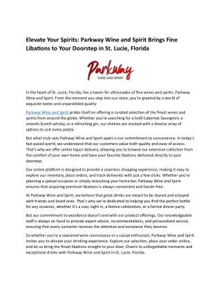 Elevate Your Spirits: Parkway Wine and Spirit Brings Fine Libations to Your Door