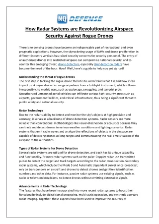 How Radar Systems are Revolutionizing Airspace Security Against Rogue Drones