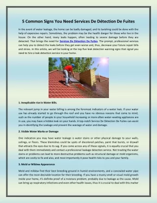 5 Common Signs You Need Services De Détection De Fuites