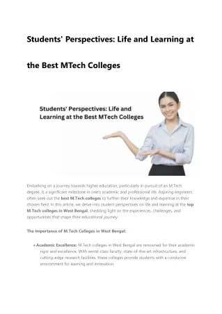 Students' Perspectives Life and Learning at the Best MTech Colleges