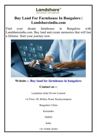 Buy Land For Farmhouse In Bangalore  Landshareindia.com