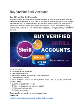 Trusted Digital Wallet Solution: Buy Verified Skrill Accounts