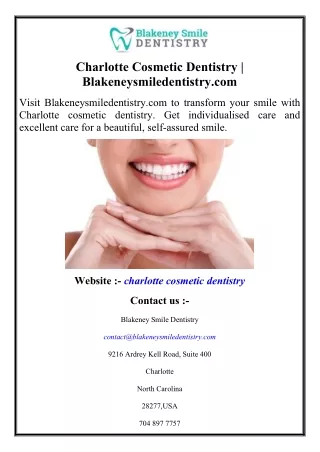 Charlotte Cosmetic Dentistry  Blakeneysmiledentistry.com