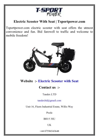 Electric Scooter With Seat   Tsportpower.com