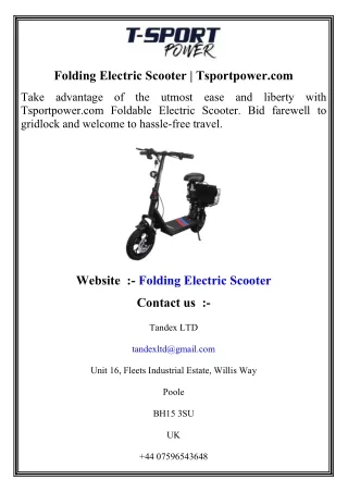 Folding Electric Scooter    Tsportpower.com