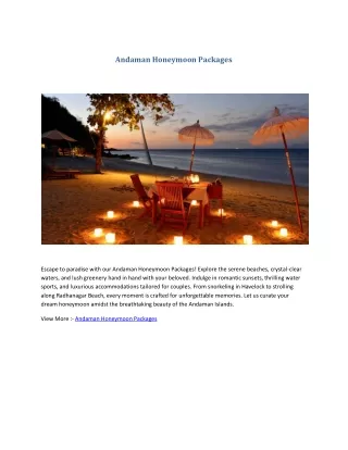 Andaman Honeymoon Packages