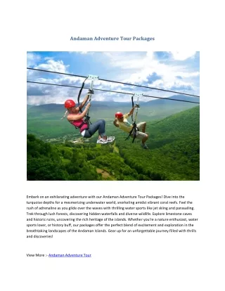 Andaman Adventure Tour Packages