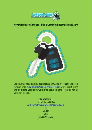 Key Duplication Services Texas  Carkeyreplacementtexas.com