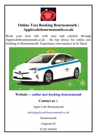 Online Taxi Booking Bournemouth  Applecabsbournemouth.co.uk