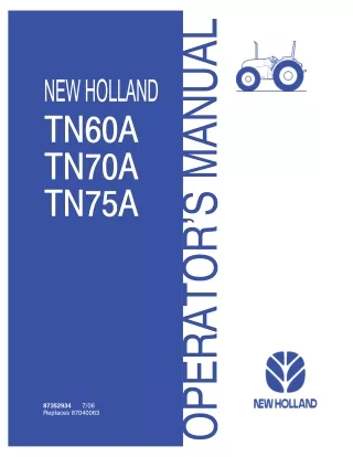 New Holland TN60A TN70A TN75A Tractors Operator’s Manual Instant Download (Publication No.87352934)