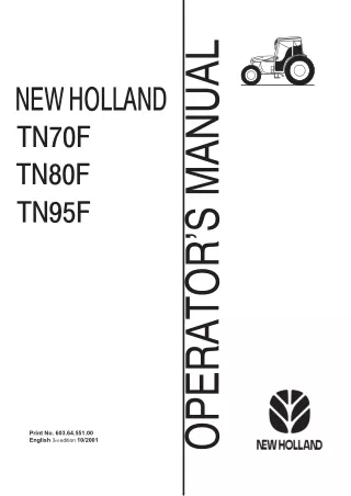 New Holland TN70F TN80F TN95F Tractors Operator’s Manual Instant Download (Publication No.6036455100)