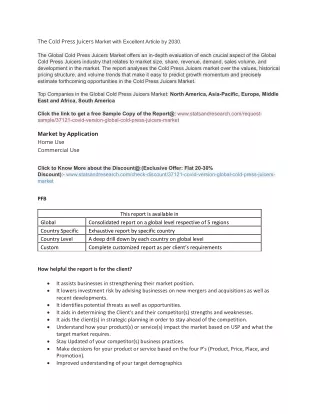 The Cold Press Juicers Market with Excellent Article by 2030.