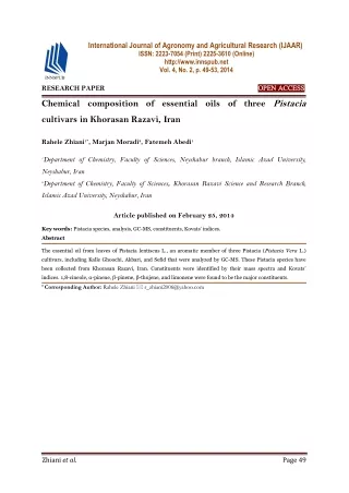 Chemical composition of essential oils of three Pistacia cultivars in Khorasan