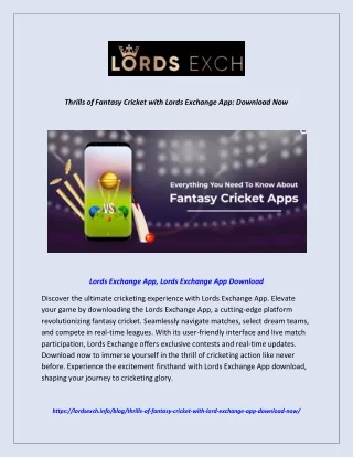 Thrills of Fantasy Cricket with Lords Exchange App: Download Now