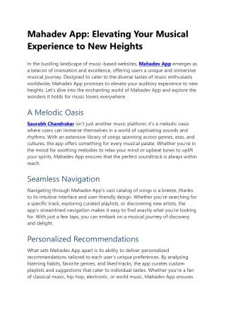 Mahadev App: Elevating Your Musical  Experience to New Heights