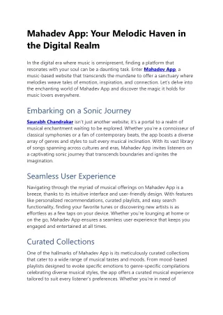 Mahadev App: Your Melodic Haven in  the Digital Realm