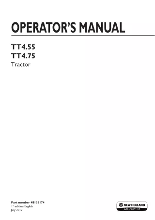 New Holland TT4.55 TT4.75 Tractor Operator’s Manual Instant Download (Publication No.48135174)