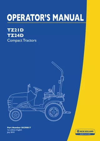 New Holland TZ21D TZ24D Compact Tractors Operator’s Manual Instant Download (Publication No.84290017)