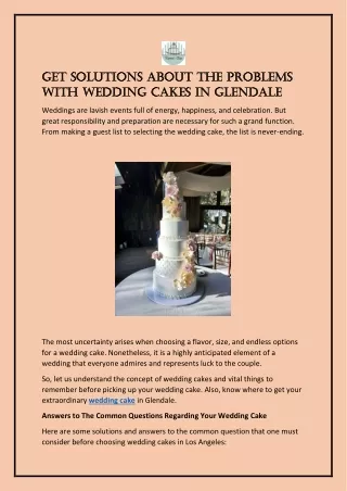 Get Solutions About the Problems with Wedding Cakes in Glendale