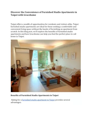 Furnished Studio Apartments in Taipei