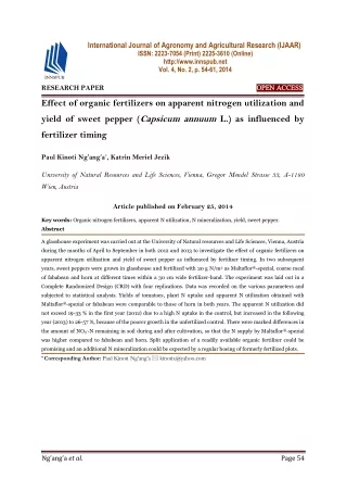 Effect of organic fertilizers on apparent nitrogen utilization and yield