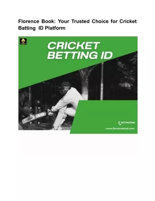 Florence Book: Your Trusted Choice for Cricket Batting  ID Platform