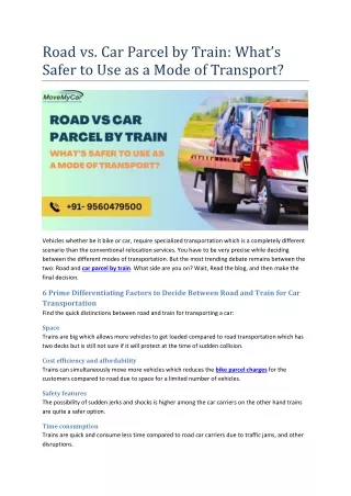 Road vs. Car Parcel by Train What’s Safer to Use as a Mode of Transport