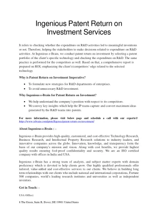 Ingenious Patent Return on Investment Services