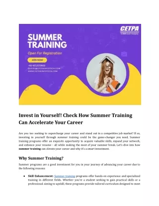 Invest in Yourself! Check How Summer Training Can Accelerate Your Career - PDF