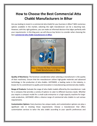 How to Choose the Best Commercial Atta Chakki Manufacturers in Bihar