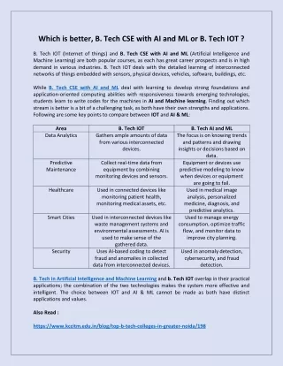 Which is better, B. Tech CSE with AI and ML or B. Tech IOT?