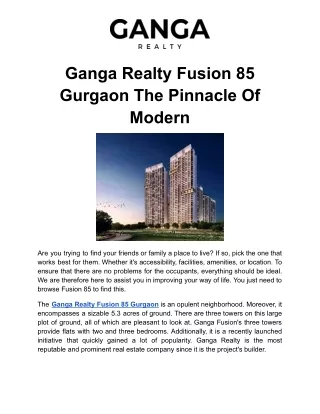 Ganga Realty Fusion 85 Gurgaon The Pinnacle Of Modern