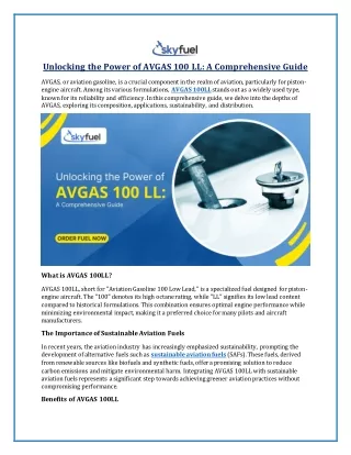 Unlocking the Power of AVGAS 100 LL - A Comprehensive Guide