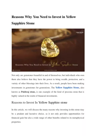 Reasons Why You Need to Invest in Yellow Sapphire Stone