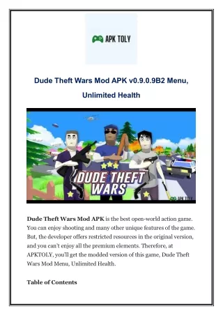 Dude Theft Wars Mod APK v0.9.0.9B2 Menu, Unlimited Health