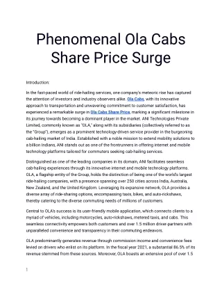 Get the Best Ola Cabs Share Price only at Planify