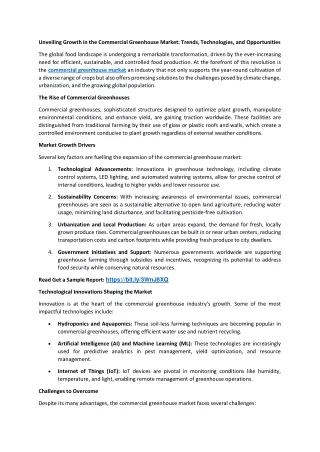 Unveiling Growth in the Commercial Greenhouse Market: Trends, Technologies, and