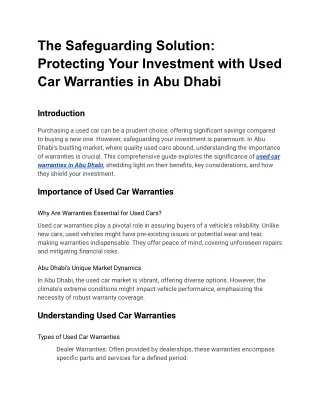 How Our Safeguarding Solution Secures Your Investment with Used Car Warranties in Abu Dhabi