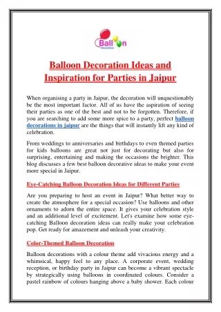 Balloon Decoration Ideas and Inspiration for Parties in Jaipur
