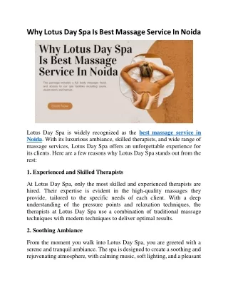 Why Lotus Day Spa Is Best Massage Service In Noida