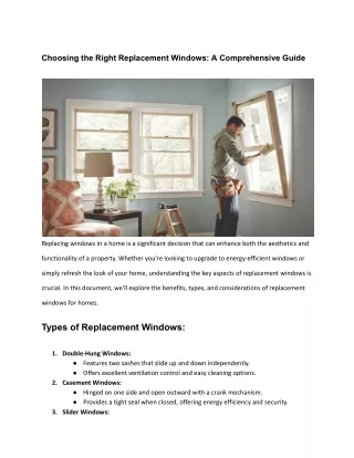 Choosing the Right Replacement Windows: A Comprehensive Guide