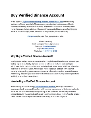 Buy Verified Binance Account For Grow Online Business