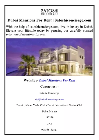 Dubai Mansions For Rent  Satoshiconcierge.com