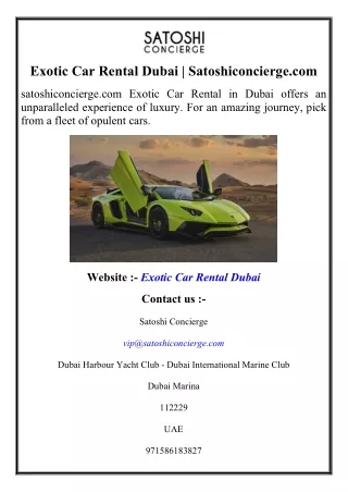 Exotic Car Rental Dubai  Satoshiconcierge.com