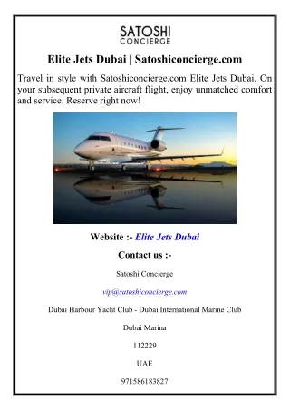 Elite Jets Dubai  Satoshiconcierge.com