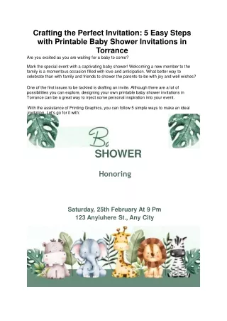 Sweet Beginnings: Adorable Printable Baby Shower Invitations in Torrance