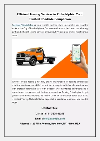 Efficient Towing Services in Philadelphia: Your  Trusted Roadside Companion