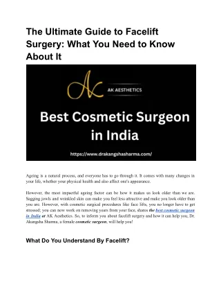 best cosmetic surgeon in India