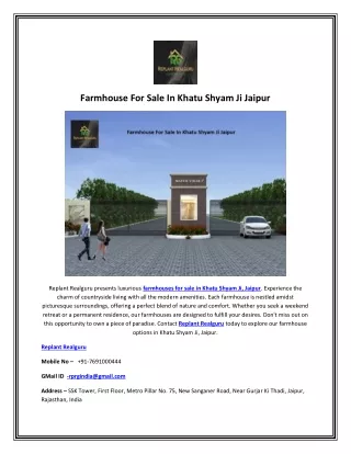 Farmhouse For Sale In Khatu Shyam Ji Jaipur