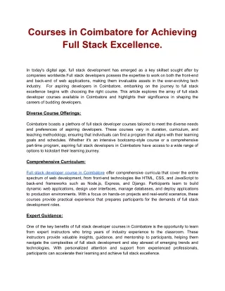 Courses in Coimbatore for Achieving Full Stack Excellence